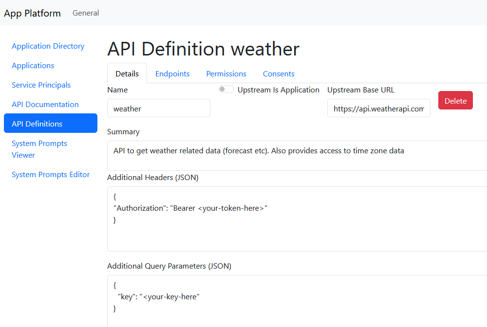 API Definition Details
