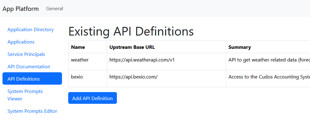 API Definition Configuration