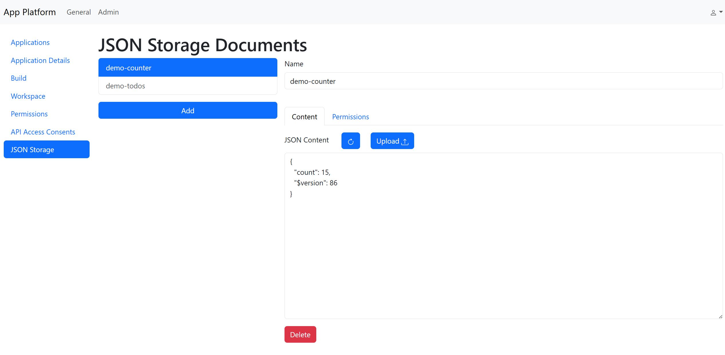 Json storage Tab